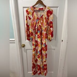Polagram Women’s Floral Maxi Dress Size Small Smocked Waist Boho Cottagecore